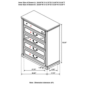 CoasterEssence Hillcrest 5-Drawer Chest Dark Rum And White