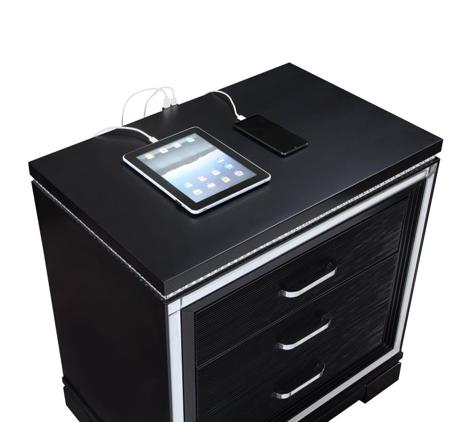 CoasterEssence Cappola Rectangular 2-Drawer Nightstand Silver And Black