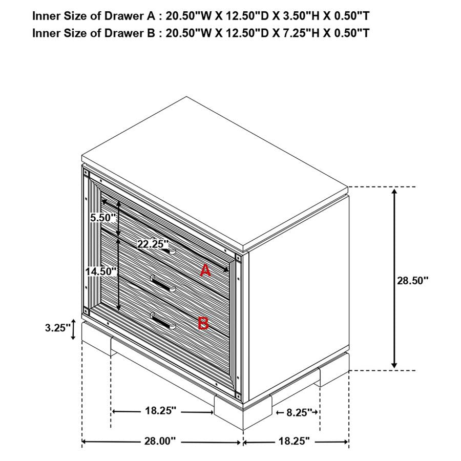 CoasterEssence Cappola Rectangular 2-Drawer Nightstand Silver And Black