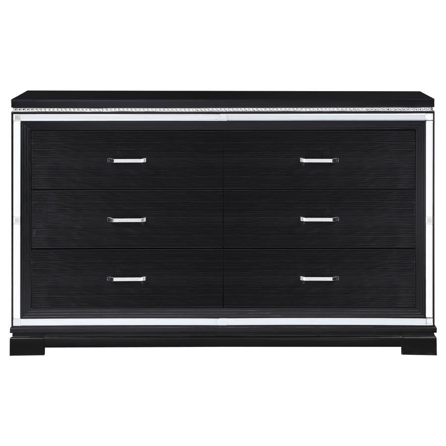 CoasterEssence Cappola Rectangular 6-Drawer Dresser Silver And Black