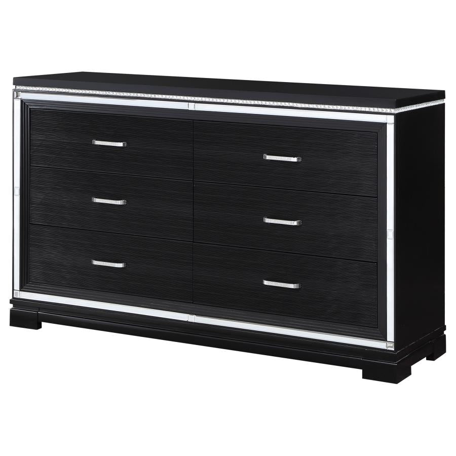 CoasterEssence Cappola Rectangular 6-Drawer Dresser Silver And Black