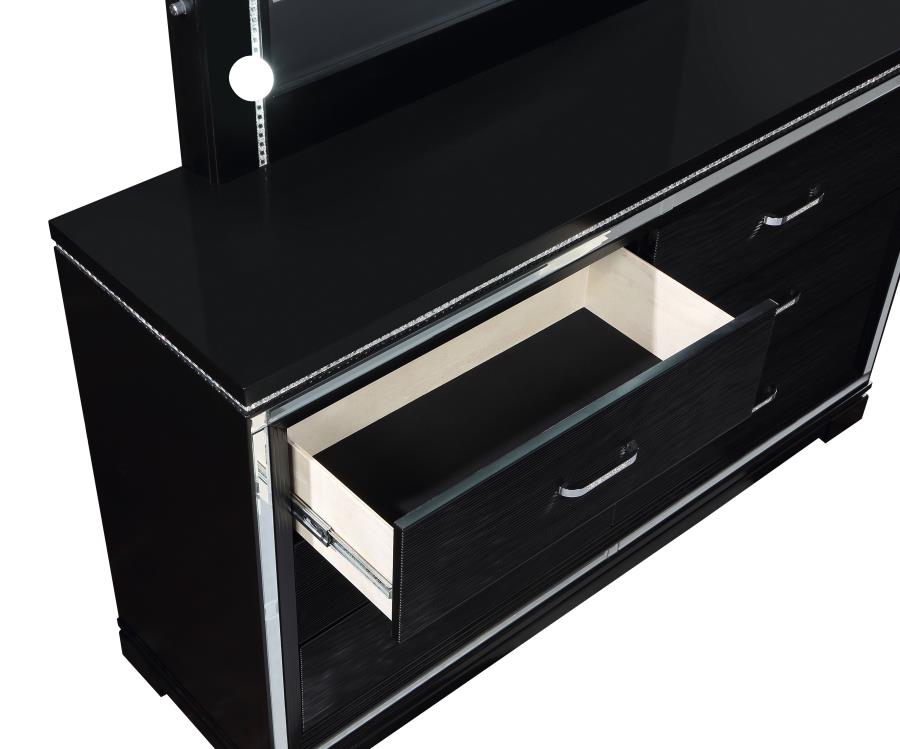 CoasterEssence Cappola Rectangular 6-Drawer Dresser Silver And Black