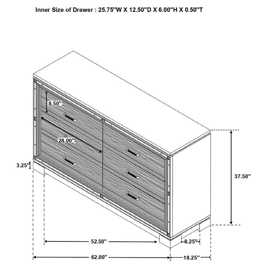 CoasterEssence Cappola Rectangular 6-Drawer Dresser Silver And Black