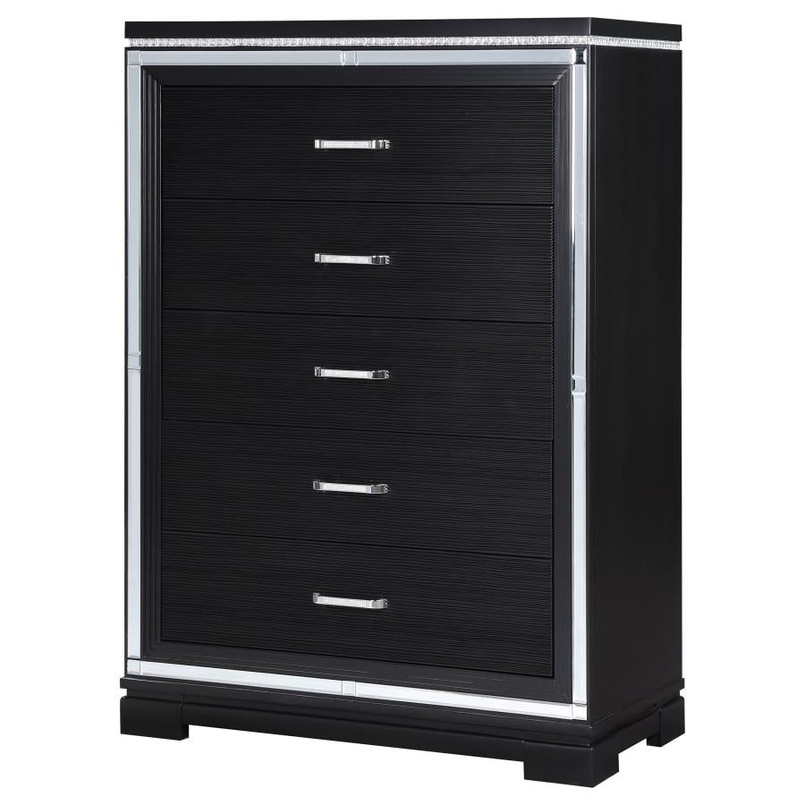 CoasterEssence Cappola Rectangular 5-Drawer Chest Silver And Black