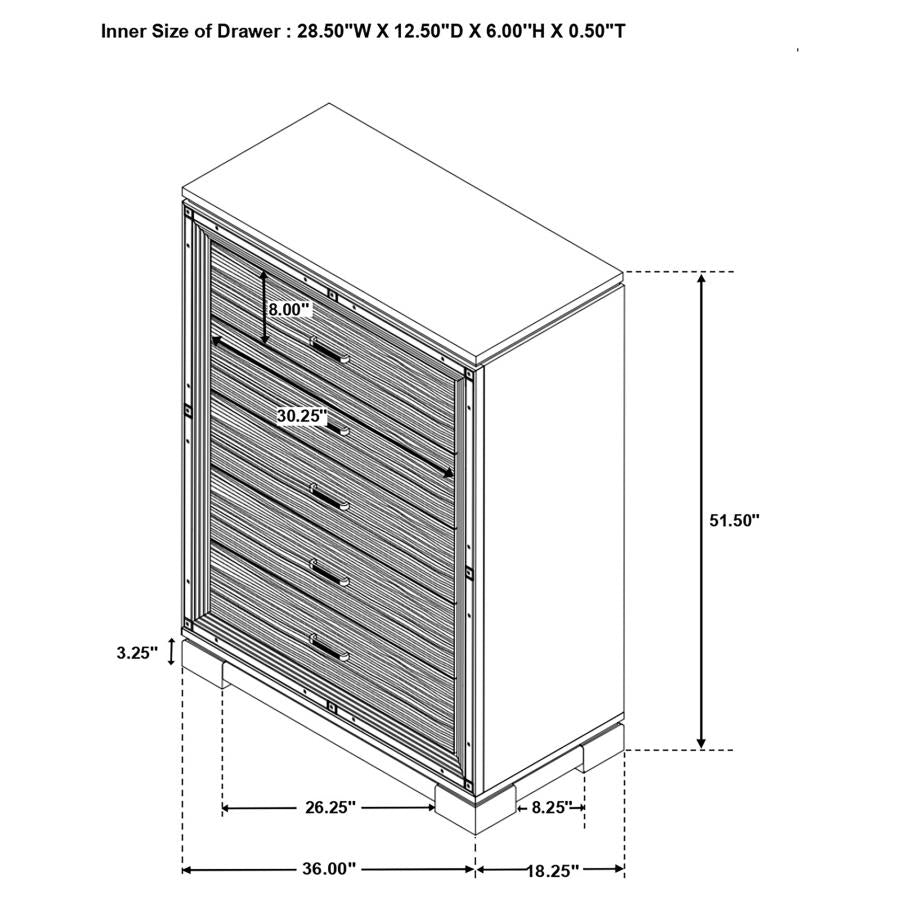 CoasterEssence Cappola Rectangular 5-Drawer Chest Silver And Black