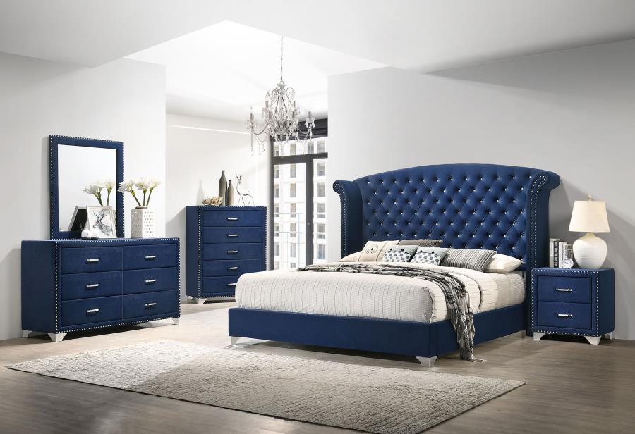 CoasterEveryday Melody Wingback Upholstered Bed Pacific Blue