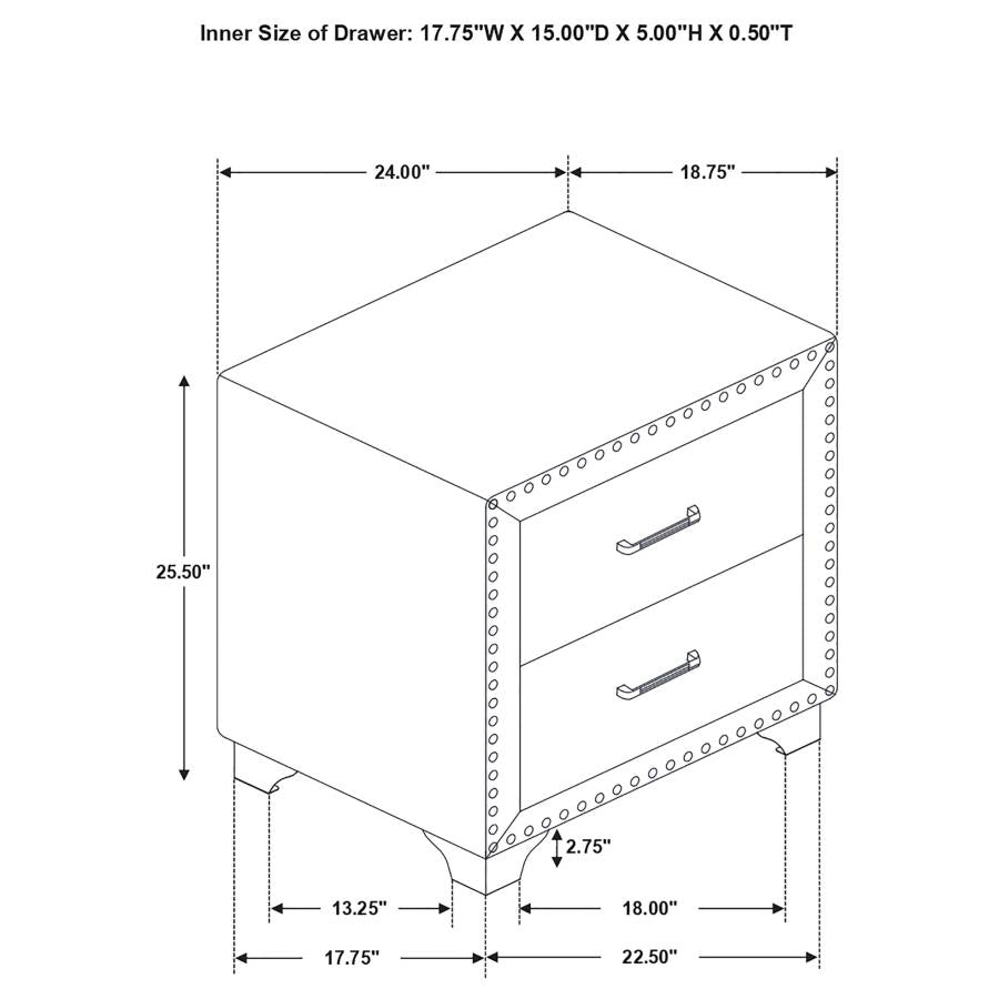 CoasterEveryday Melody 2-Drawer Upholstered Nightstand Pacific Blue