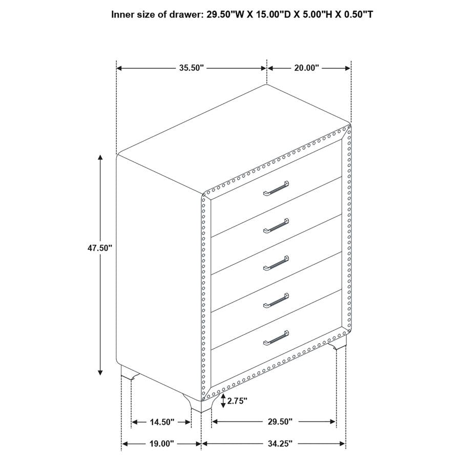 CoasterEveryday Melody 5-Drawer Upholstered Chest Grey