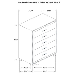 CoasterEveryday Melody 5-Drawer Upholstered Chest Grey