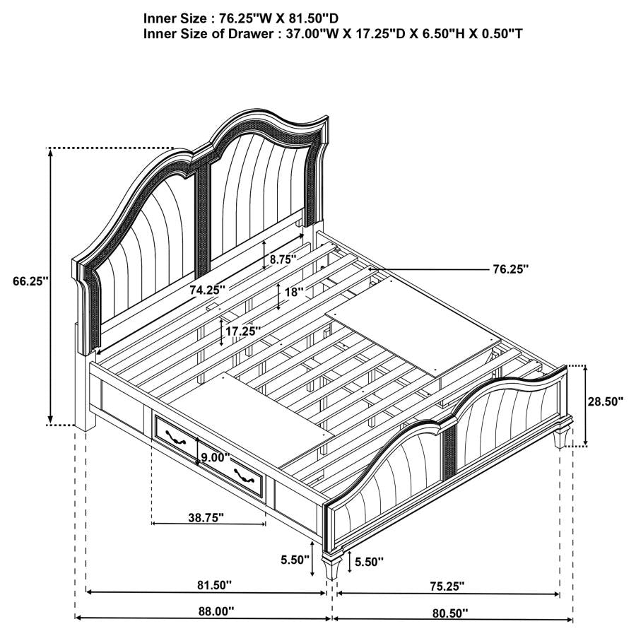 Evangeline Storage Bed With LED Headboard Silver Oak And Ivory