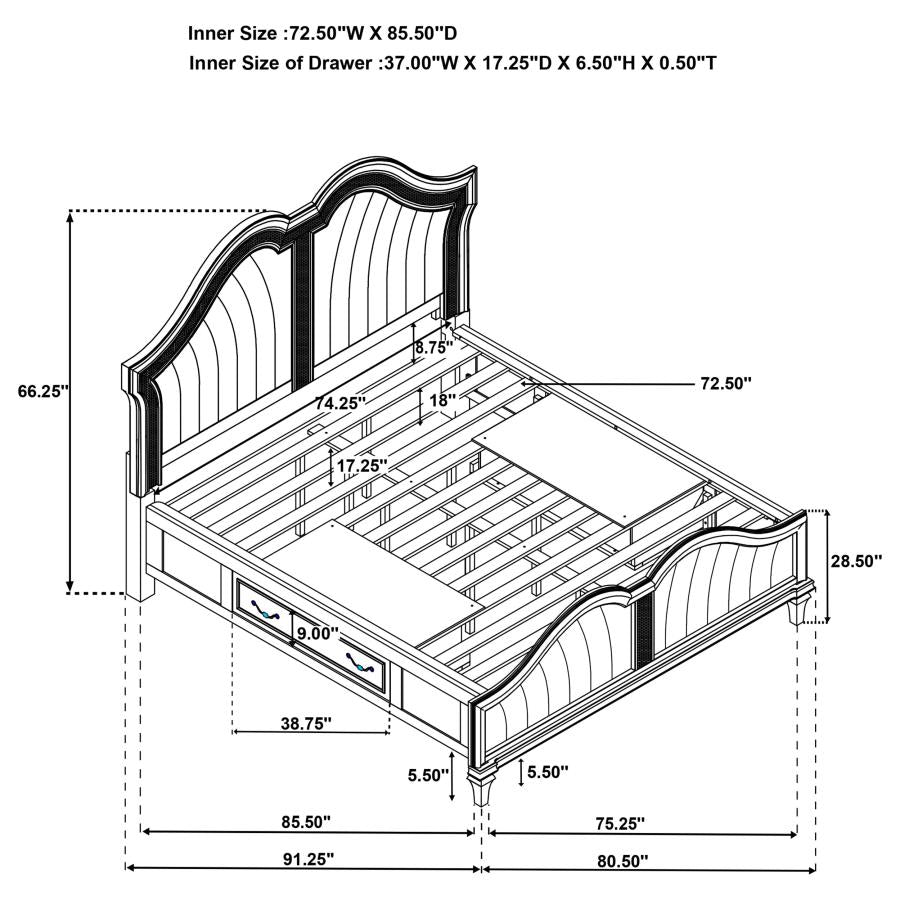 Evangeline Storage Bed With LED Headboard Silver Oak And Ivory