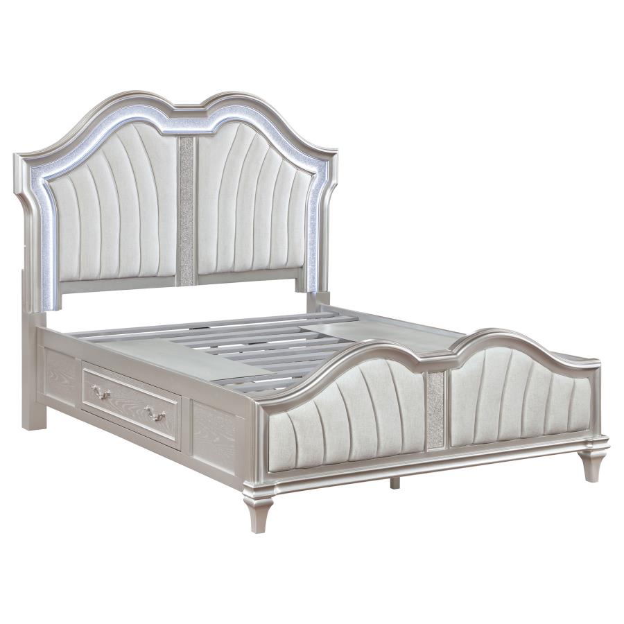 Evangeline Storage Bed With LED Headboard Silver Oak And Ivory