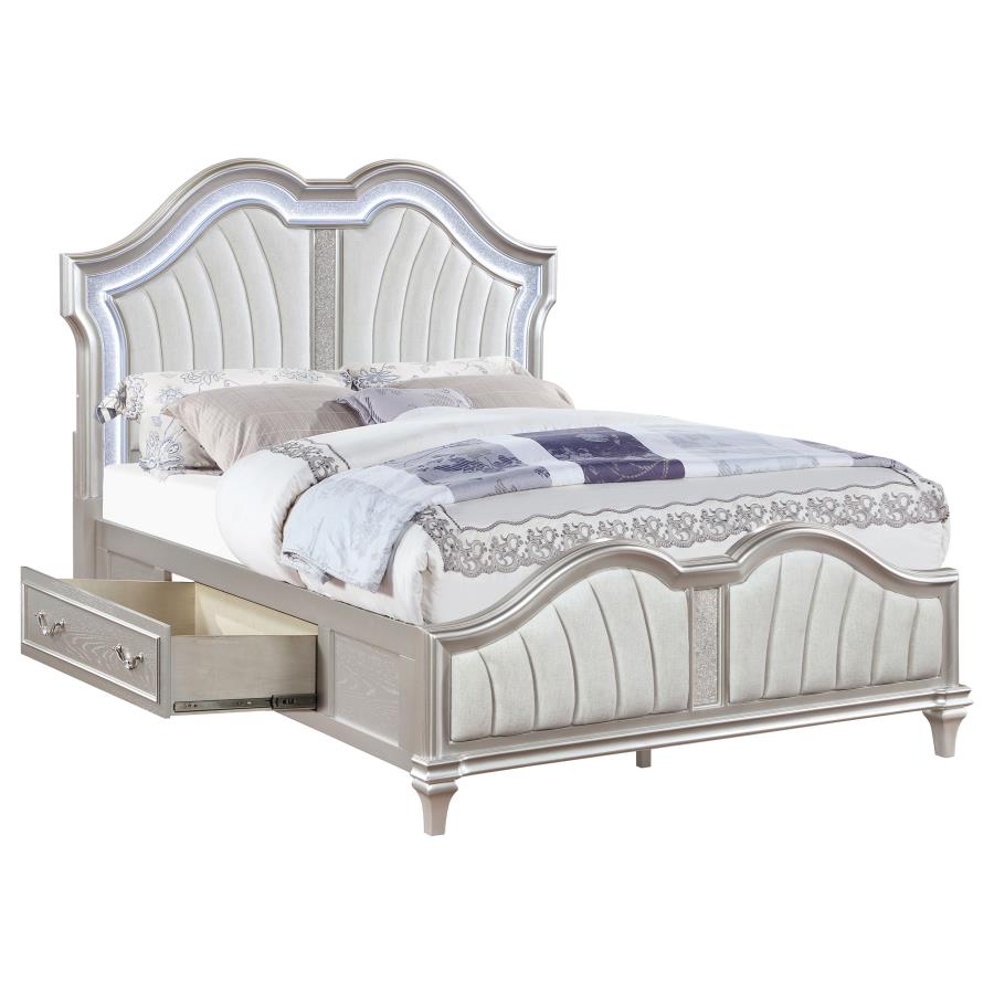 Evangeline Storage Bed With LED Headboard Silver Oak And Ivory