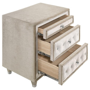 CoasterElevations Antonella 3-Drawer Upholstered Nightstand Ivory And Camel