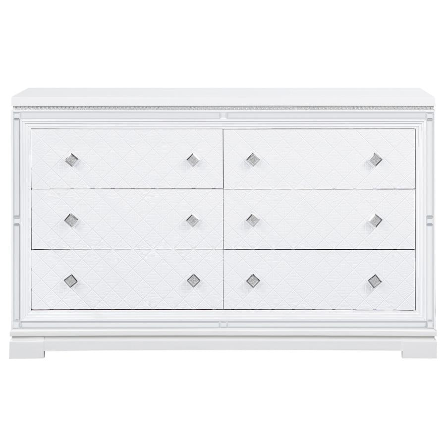 CoasterEssence Eleanor Rectangular 6-Drawer Dresser White