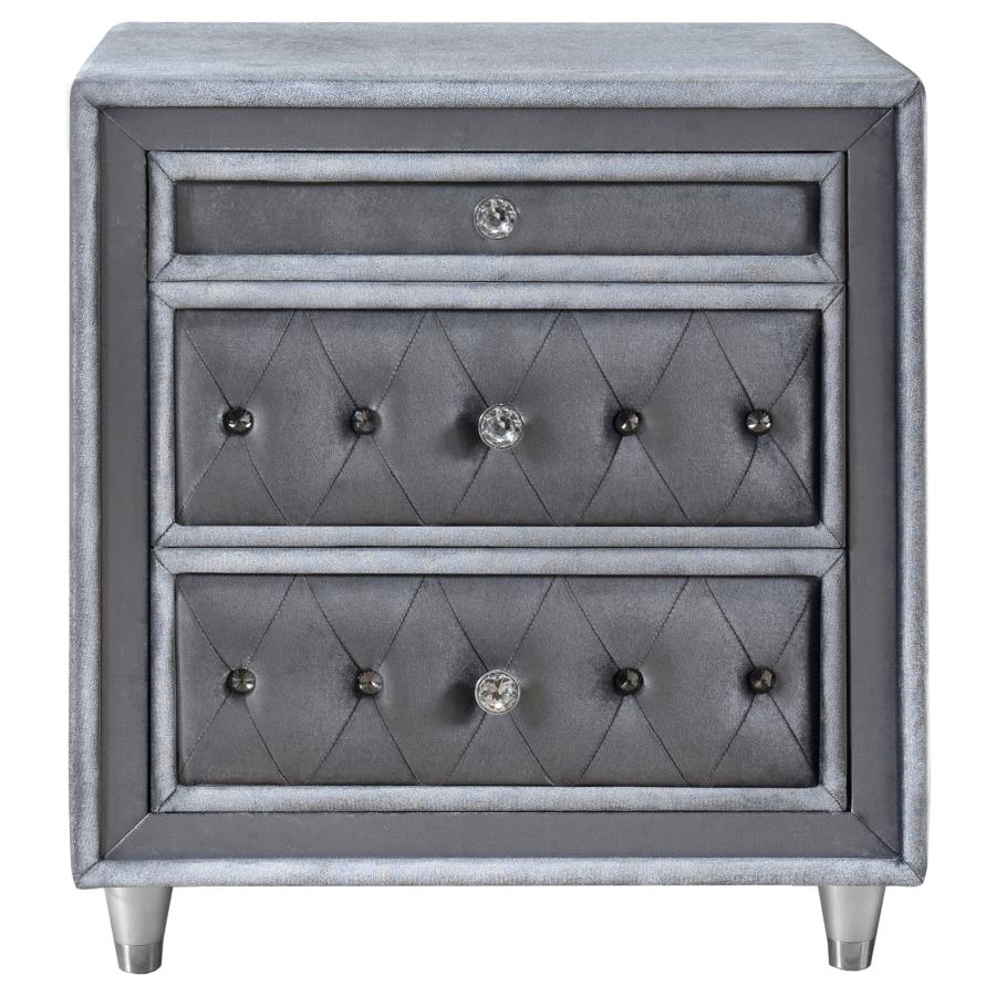 Antonella 3-Drawer Upholstered Nightstand Grey