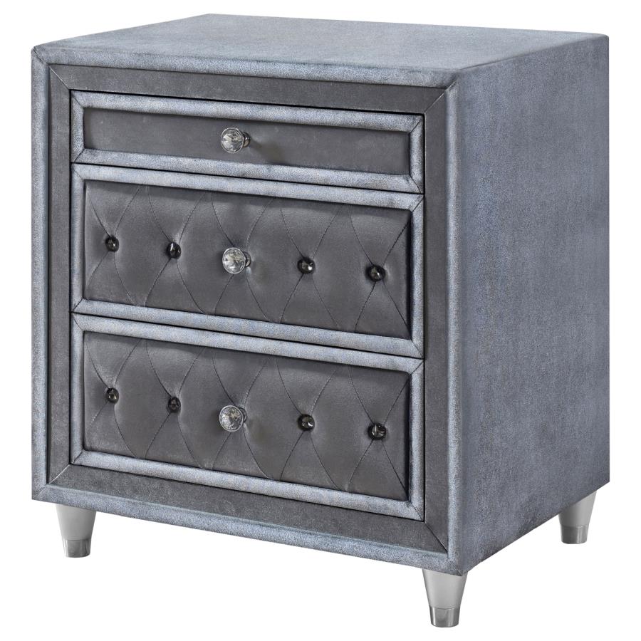 Antonella 3-Drawer Upholstered Nightstand Grey