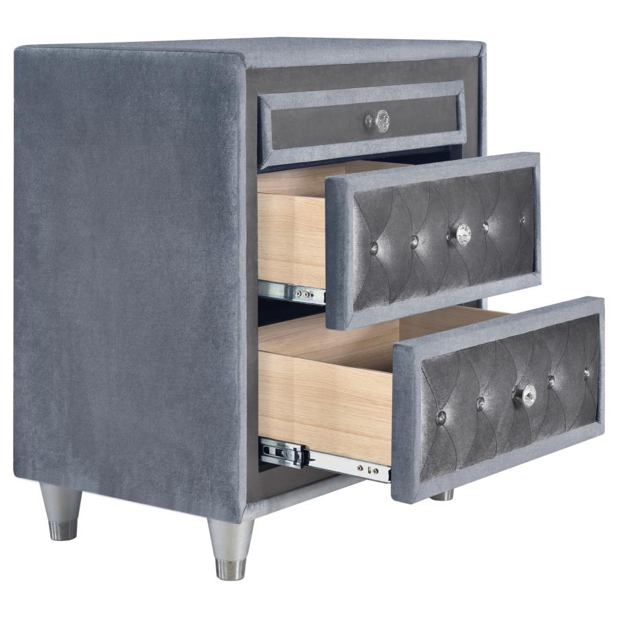 Antonella 3-Drawer Upholstered Nightstand Grey