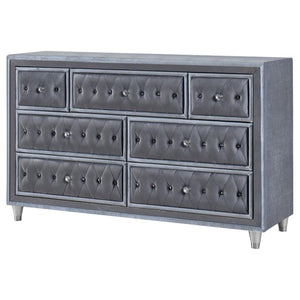 Antonella 7-Drawer Upholstered Dresser Grey