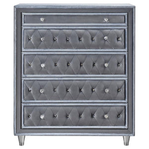 Antonella 5-Drawer Upholstered Chest Grey