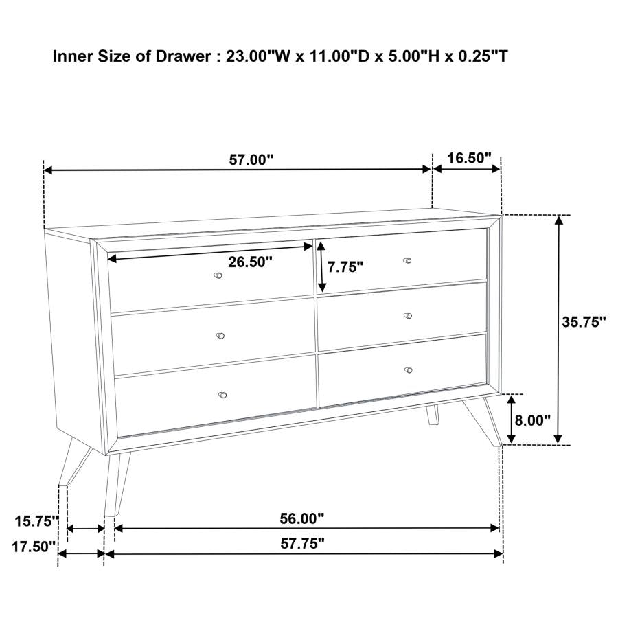 Janelle 6-Drawer Dresser White