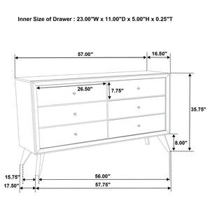 Janelle 6-Drawer Dresser White