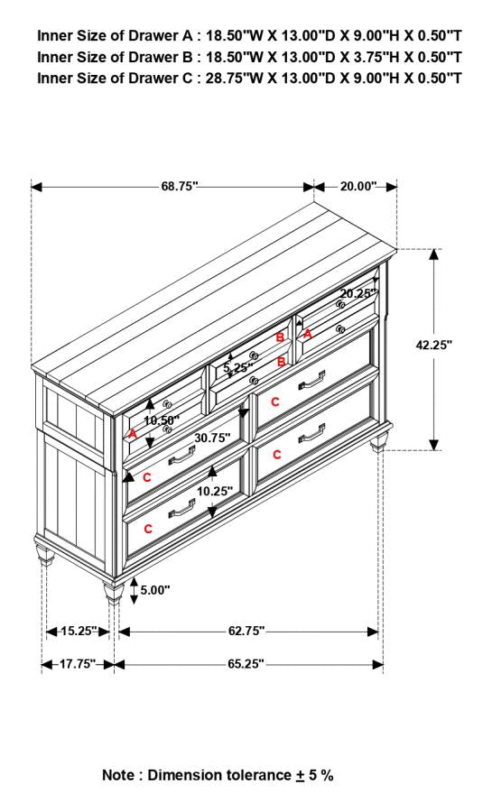 CoasterElevations Avenue 8-Drawer Rectangular Dresser Grey