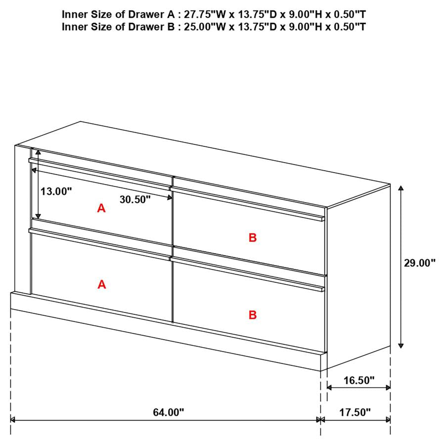 CoasterEssence Azalia 4-Drawer Dresser Black And Walnut