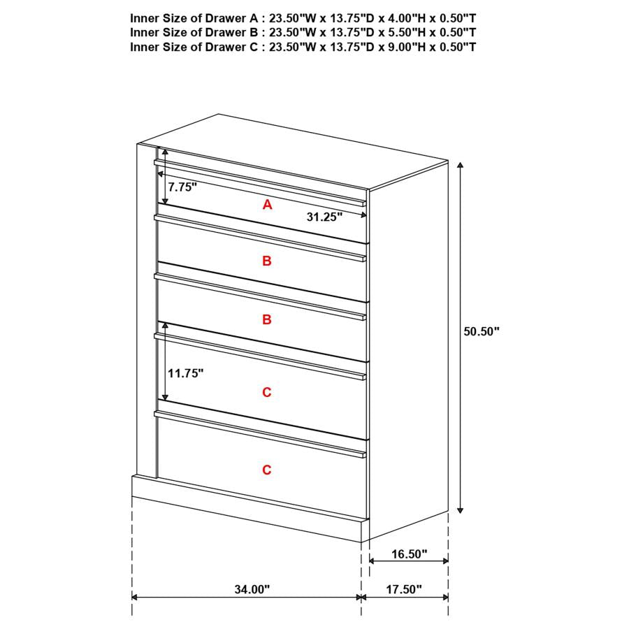 CoasterEssence Azalia 5-Drawer Chest Black And Walnut