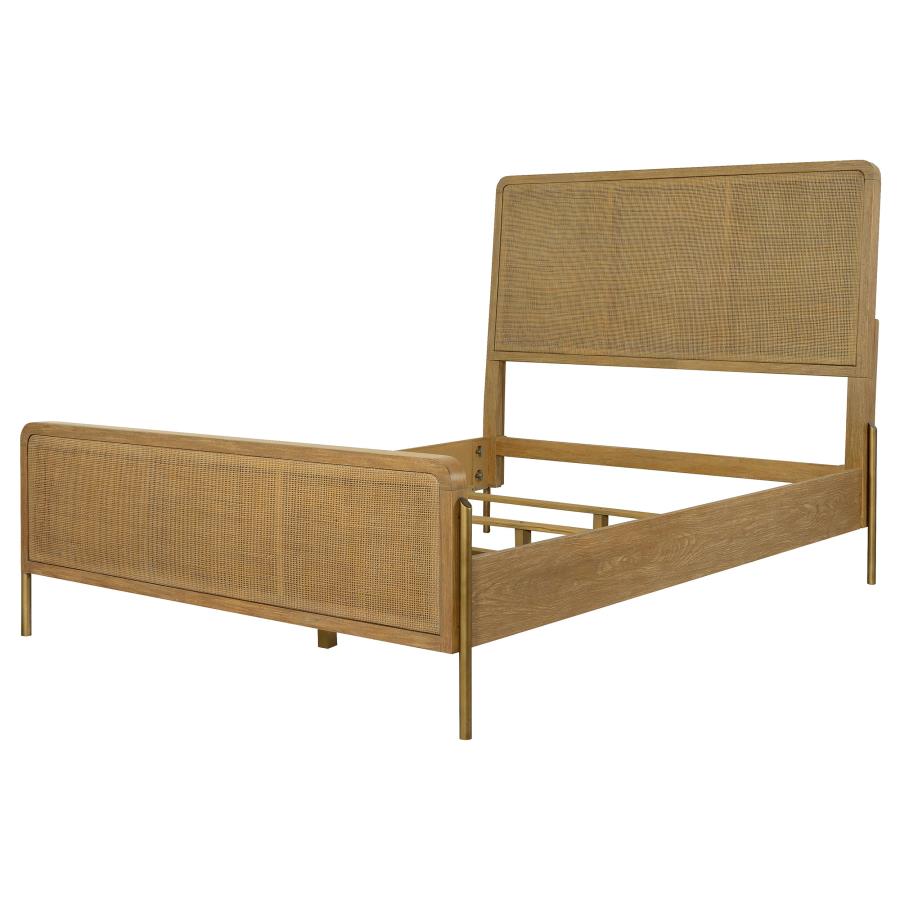 CoasterElevations Arini Upholstered Panel Bed Sand Wash And Natural Cane