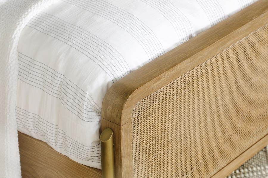 CoasterElevations Arini Upholstered Panel Bed Sand Wash And Natural Cane