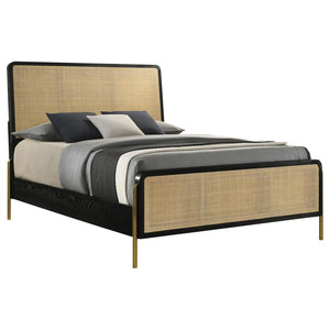 Arini Bed With Woven Rattan Headboard Black And Natural