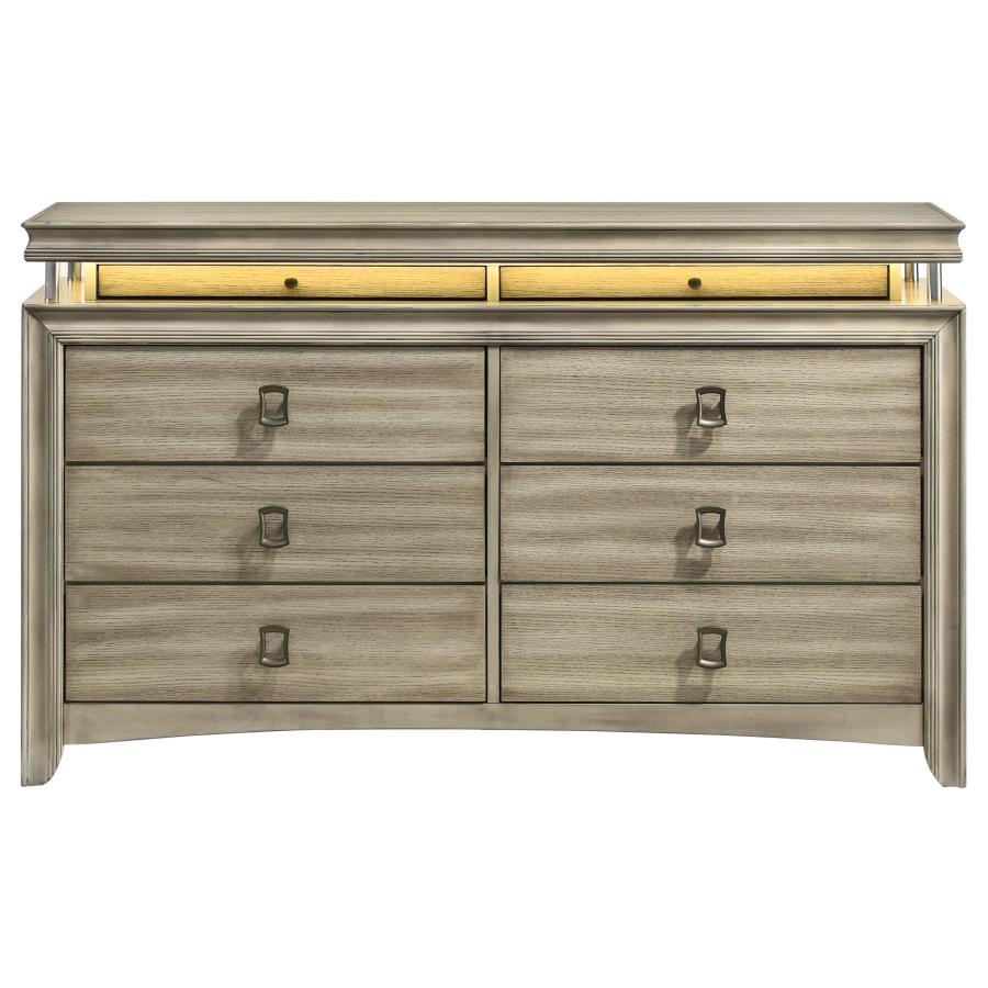 Giselle 8-Drawer Bedroom Dresser With LED Rustic Beige