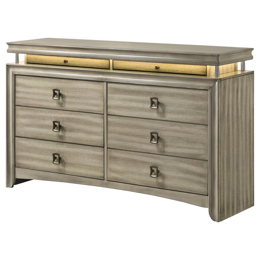 Giselle 8-Drawer Bedroom Dresser With LED Rustic Beige