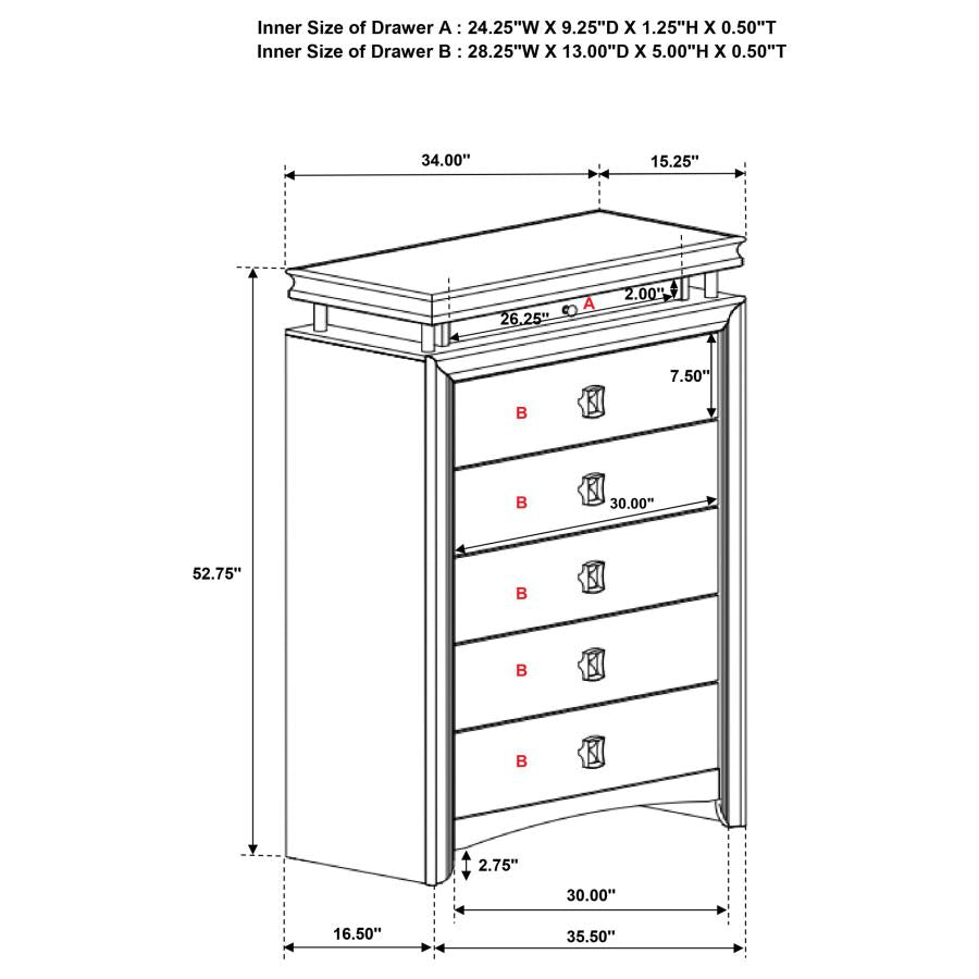 Giselle 6-Drawer Bedroom Chest With LED Rustic Beige