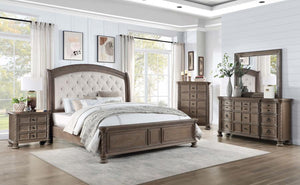 Emmett Tufted Headboard Panel Bed Walnut And Beige