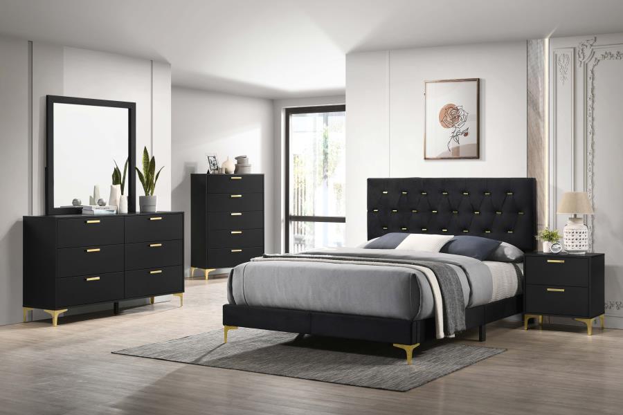 CoasterEveryday Kendall Tufted Panel Bed Black And Gold