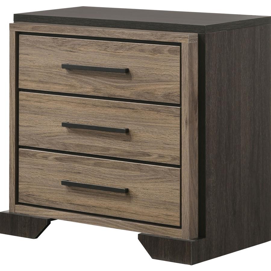 CoasterEveryday Baker 3-Drawer Nightstand Brown And Light Taupe