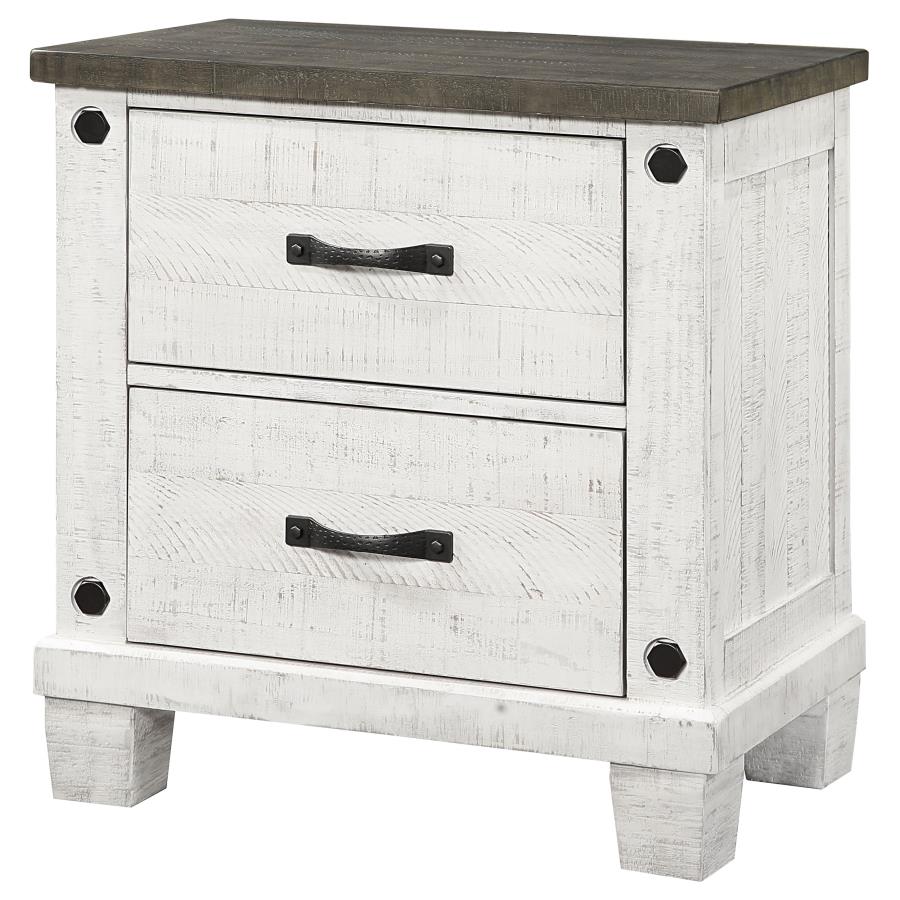 Lilith 2-Drawer Nightstand Distressed Grey And White