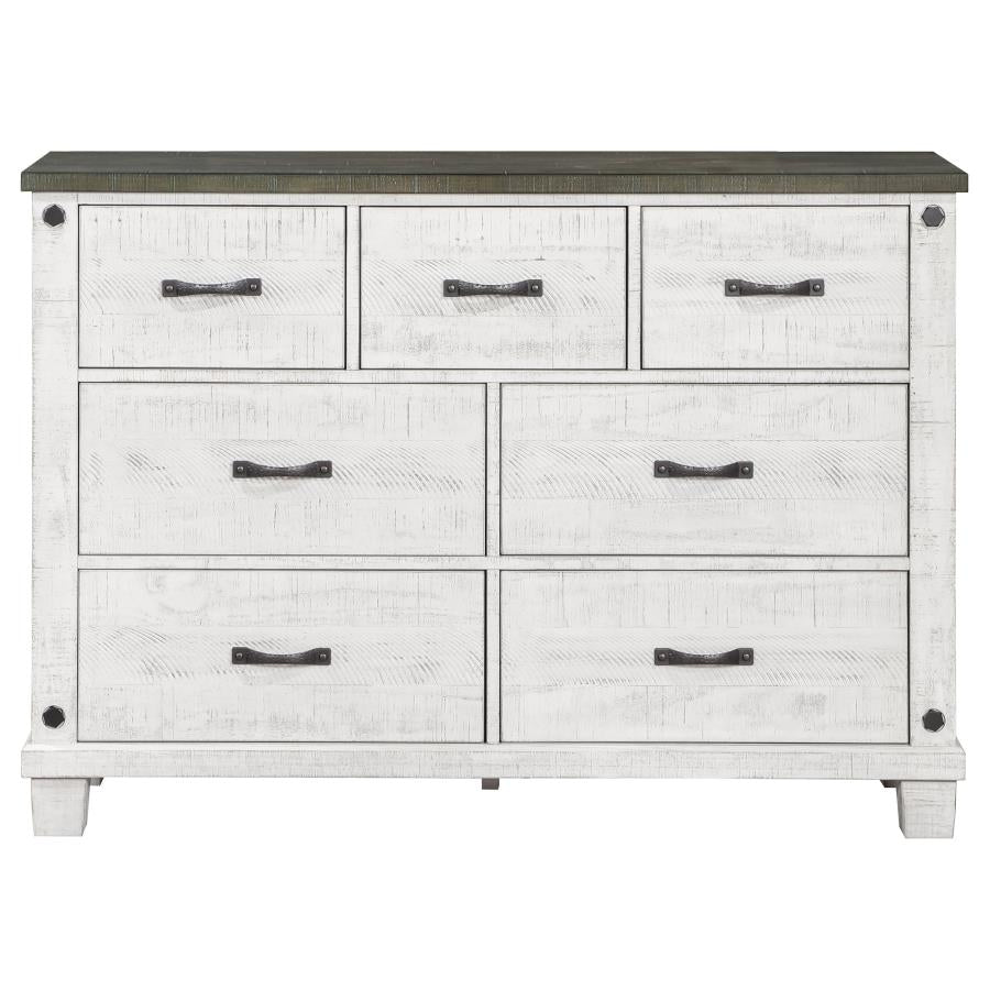 Lilith 7-Drawer Dresser Distressed Grey And White