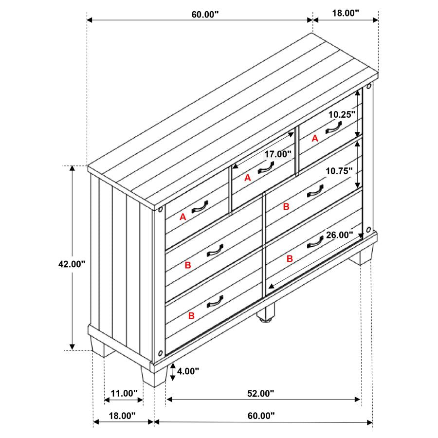 Lilith 7-Drawer Dresser Distressed Grey And White