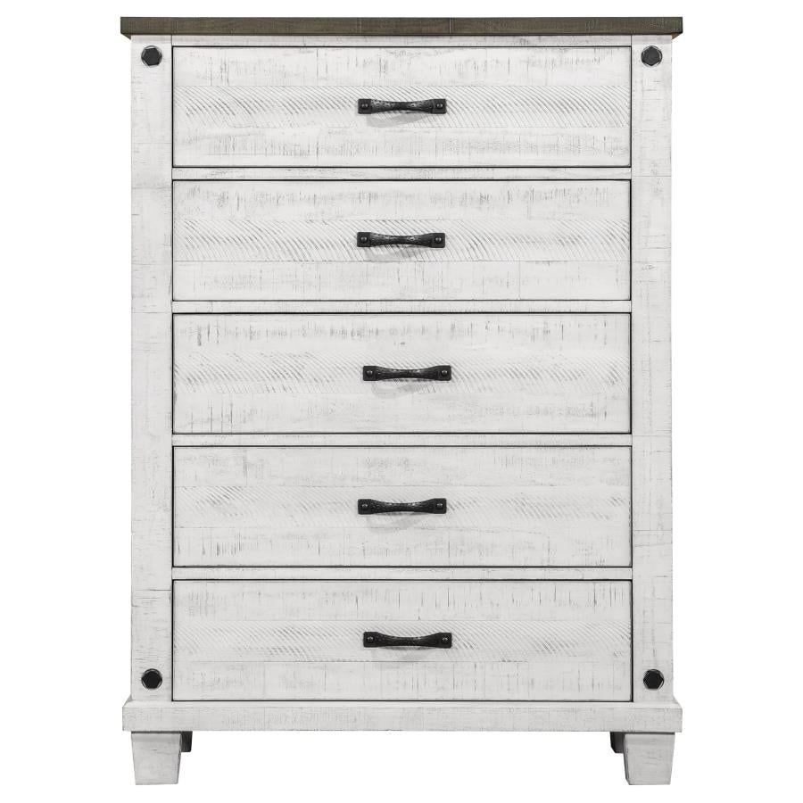 Lilith 5-Drawer Chest Distressed Grey And White