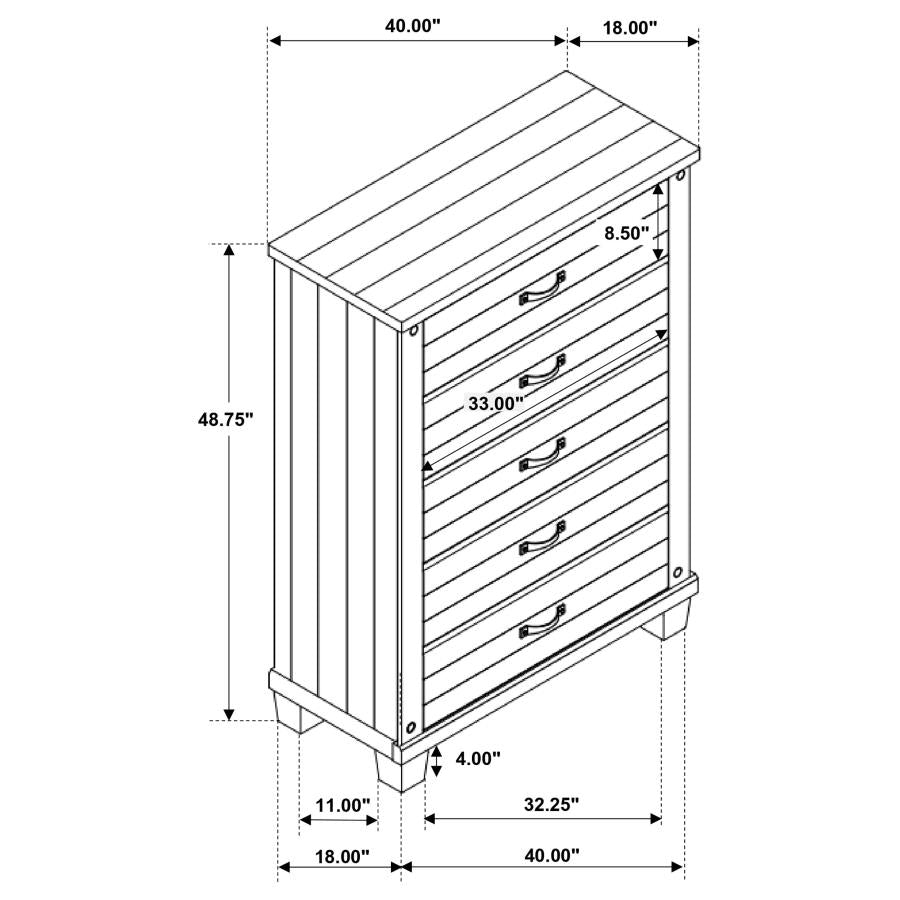 Lilith 5-Drawer Chest Distressed Grey And White