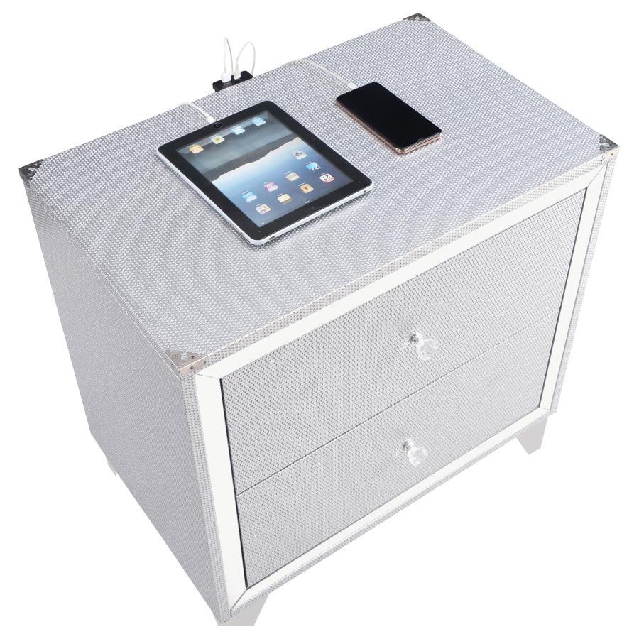 Larue 2-Drawer Nightstand With USB Port Silver