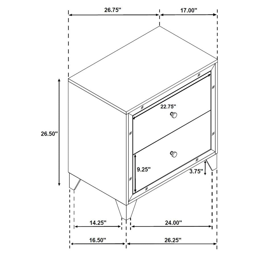 Larue 2-Drawer Nightstand With USB Port Silver