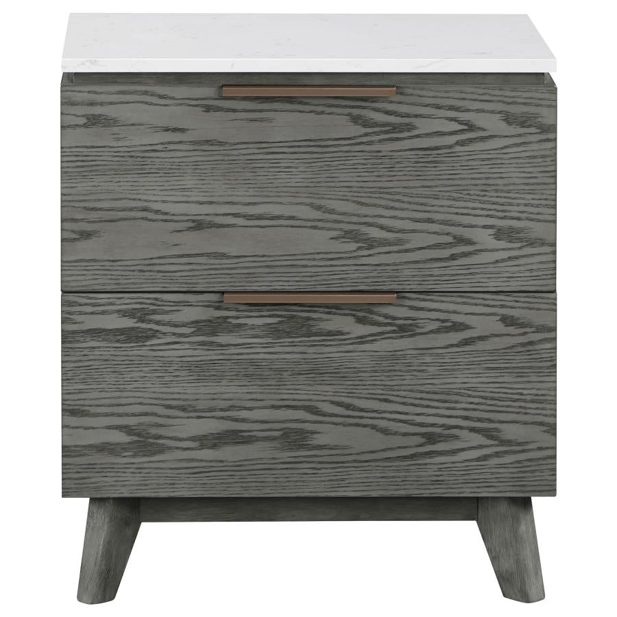 Nathan 2-Drawer Nightstand With USB Port White Marble And Grey