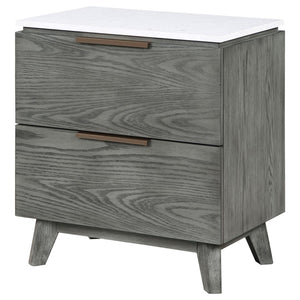 Nathan 2-Drawer Nightstand With USB Port White Marble And Grey