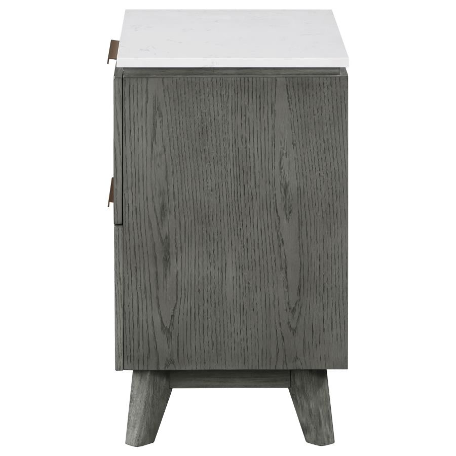 Nathan 2-Drawer Nightstand With USB Port White Marble And Grey