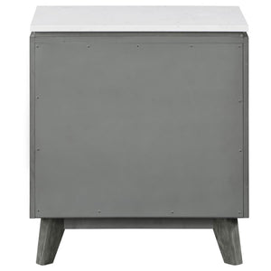 Nathan 2-Drawer Nightstand With USB Port White Marble And Grey