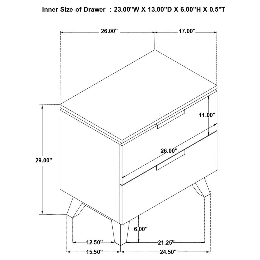 Nathan 2-Drawer Nightstand With USB Port White Marble And Grey